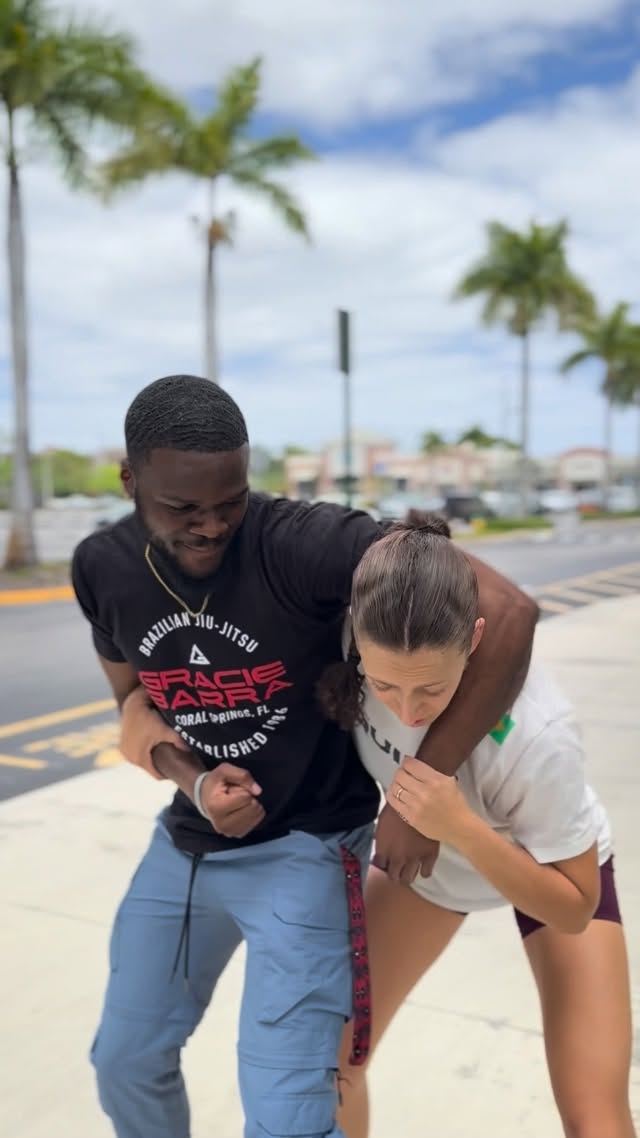 Outdoor self-defense demonstration with Gracie Barra Coral Springs student